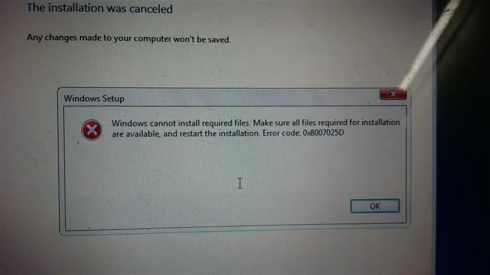 0x8007025d hatası